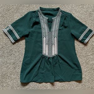 Green Embroidered Boho Top